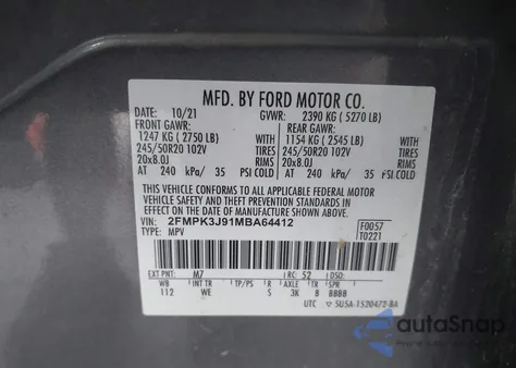 2021 Ford Edge St-Line z USA, uszkodzony, nr VIN 2FMPK3J91MBA64412